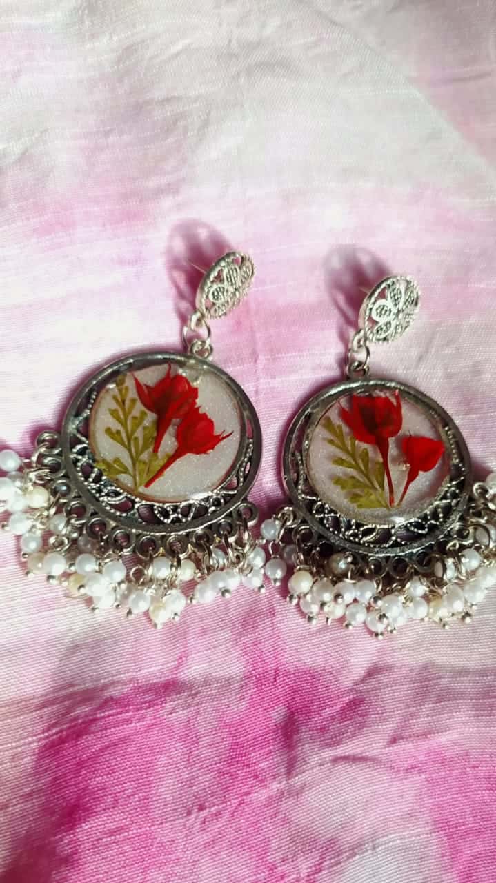 Silver Rose Jhumka Earrings - Handmade Resin Jewelry - Resin jewelry Bangladesh ৳500 - Thumbnail 2
