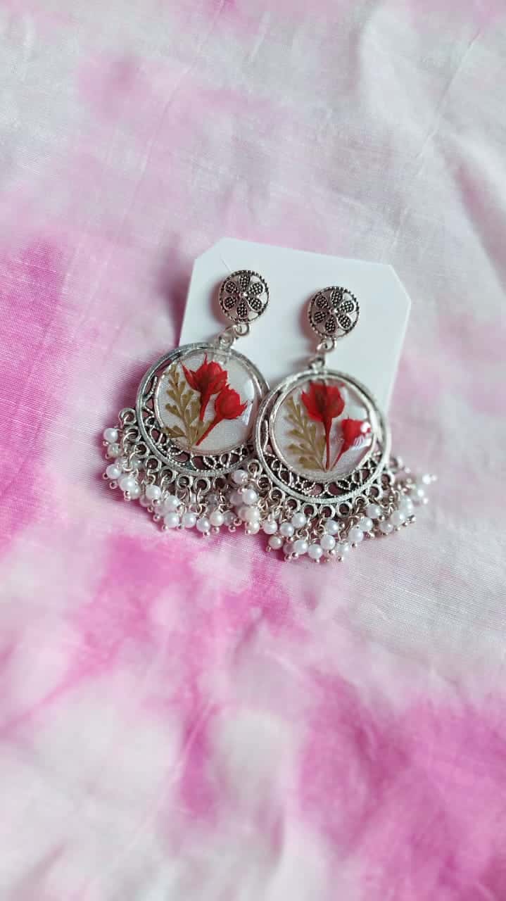 Silver Rose Jhumka Earrings - Handmade Resin Jewelry - Resin jewelry Bangladesh ৳500 - Thumbnail 4