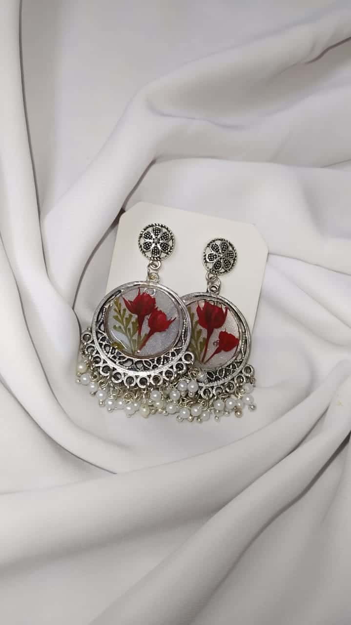 Silver Rose Jhumka Earrings - Handmade Resin Jewelry - Resin jewelry Bangladesh ৳500 - Thumbnail 7
