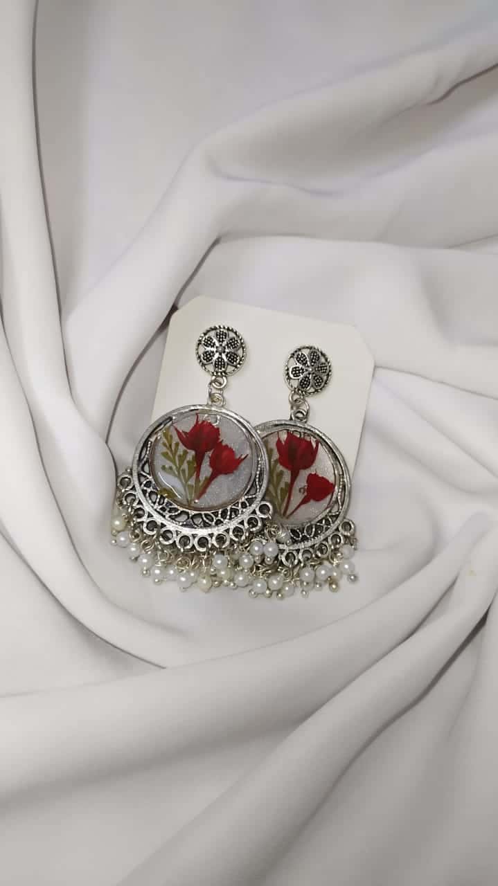 Silver Rose Jhumka Earrings - Handmade Resin Jewelry - Resin jewelry Bangladesh ৳500 - Thumbnail 8