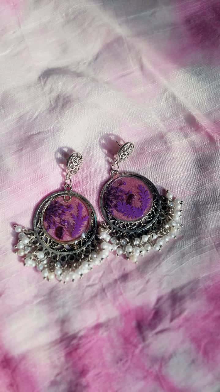 Purple Rose Jhumka Earrings - Handmade Resin Jewelry - Resin jewelry Bangladesh ৳500 - Thumbnail 2