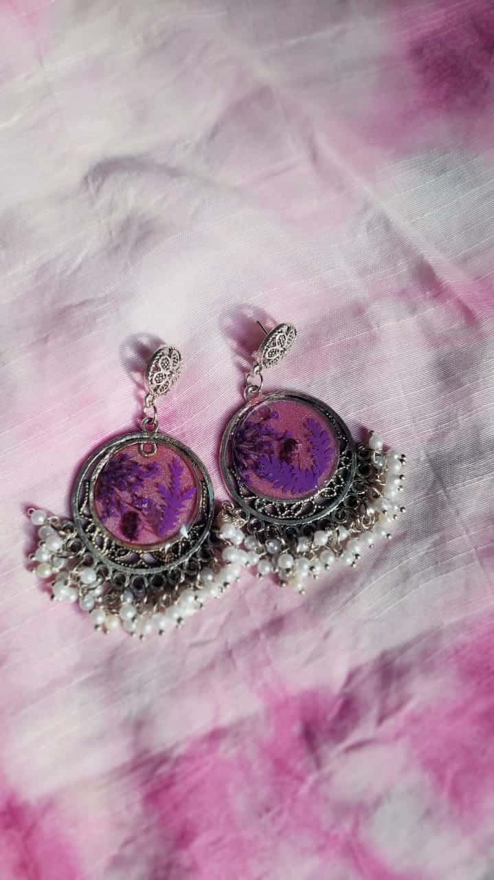 Purple Rose Jhumka Earrings - Handmade Resin Jewelry - Resin jewelry Bangladesh ৳500 - Thumbnail 3