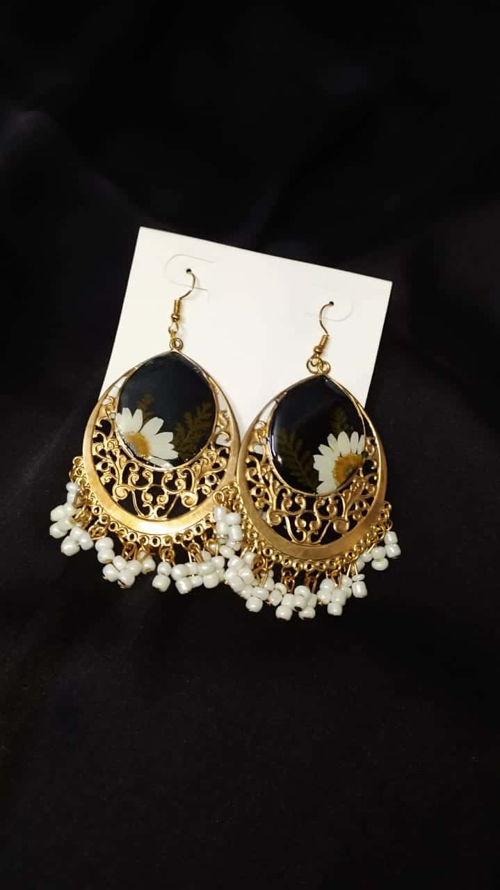 Black Floral Luxury Earrings - Premium Handmade Resin Jewelry - Resin jewelry Bangladesh ৳990 - Thumbnail 6