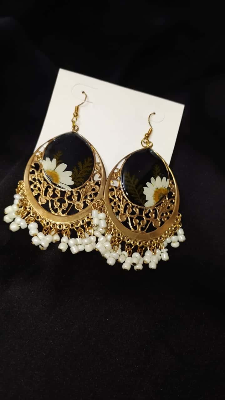 Black Floral Luxury Earrings - Premium Handmade Resin Jewelry - Resin jewelry Bangladesh ৳990 - Thumbnail 7
