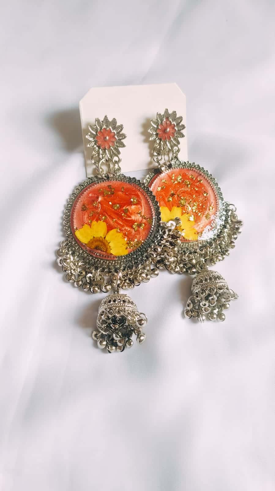 Pink Floral Designer Earrings - Premium Handmade Resin Jewelry - Resin jewelry Bangladesh ৳990 - Thumbnail 4