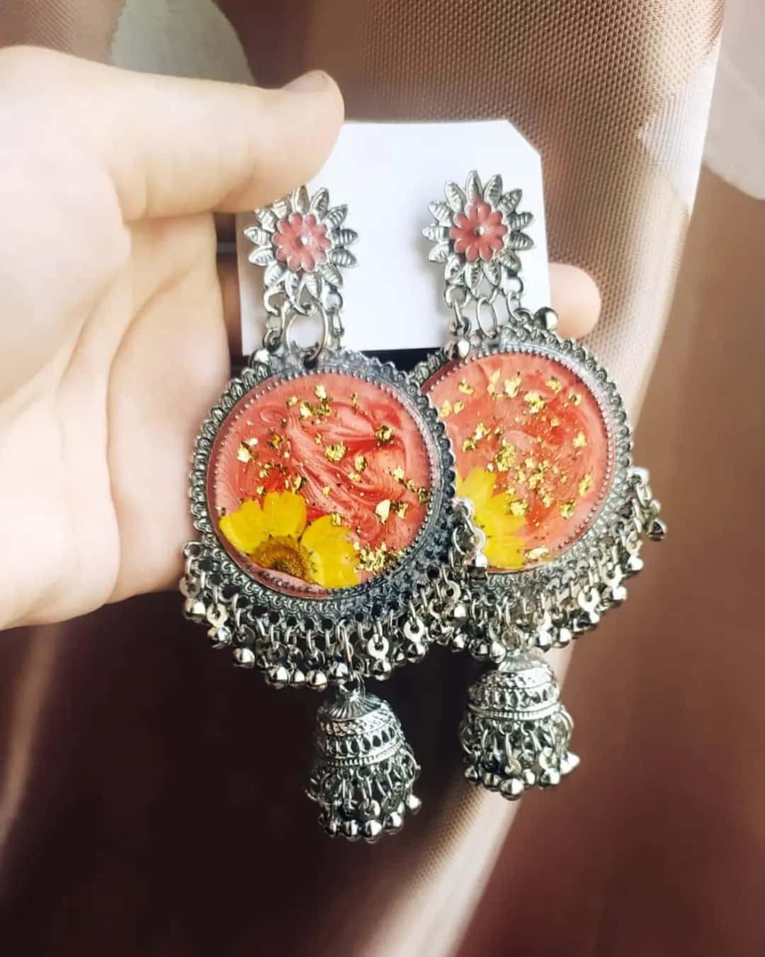Pink Floral Designer Earrings - Premium Handmade Resin Jewelry - Resin jewelry Bangladesh ৳990 - Thumbnail 5