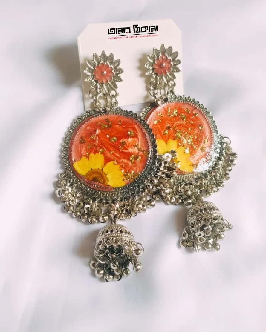 Pink Floral Designer Earrings - Premium Handmade Resin Jewelry - Resin jewelry Bangladesh ৳990 - Thumbnail 1