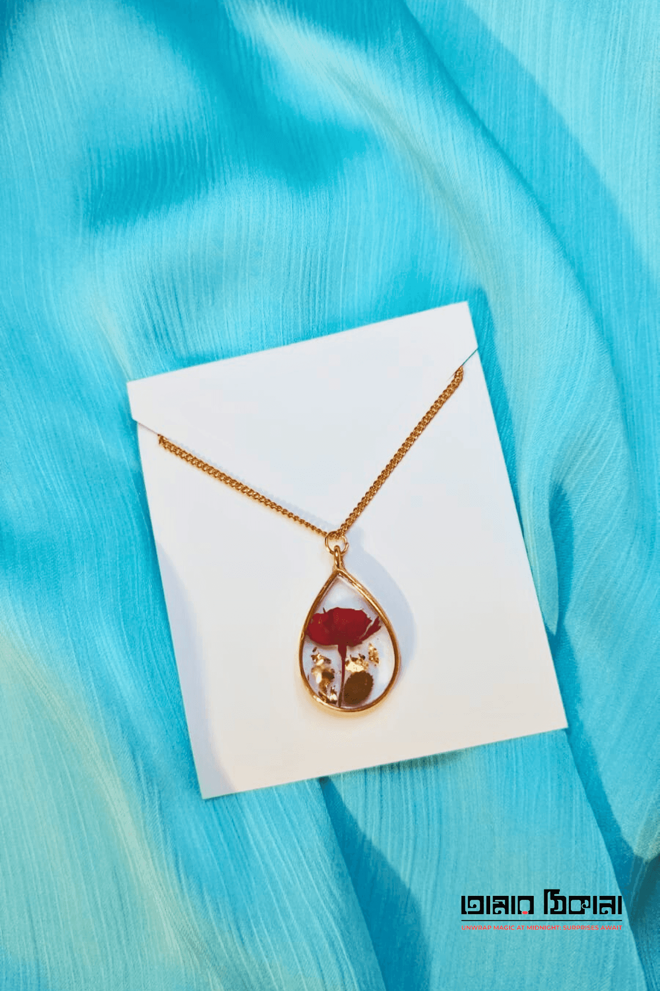 Teardrop Rose Pendant Necklace - Handmade Resin Jewelry - Resin jewelry Bangladesh ৳499 - Thumbnail 1