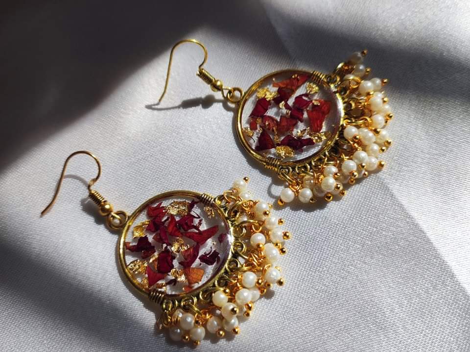 Golden Rose Jhumka Earrings - Handmade Resin Jewelry - Handmade resin jewelry Bangladesh - ৳500 - Free delivery Dhaka
