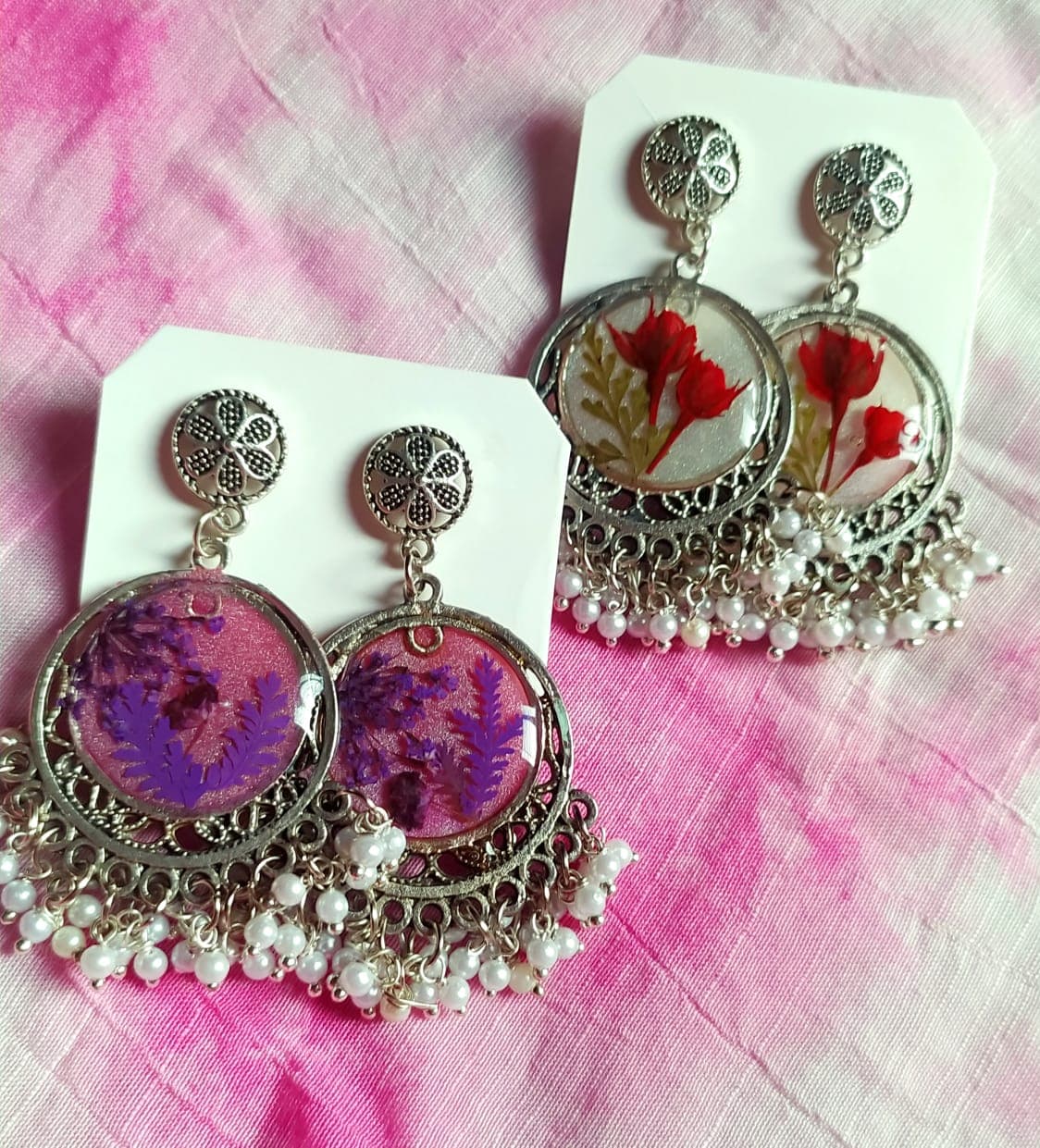Silver Rose Jhumka Earrings - Handmade Resin Jewelry - Handmade resin jewelry Bangladesh - ৳500 - Free delivery Dhaka