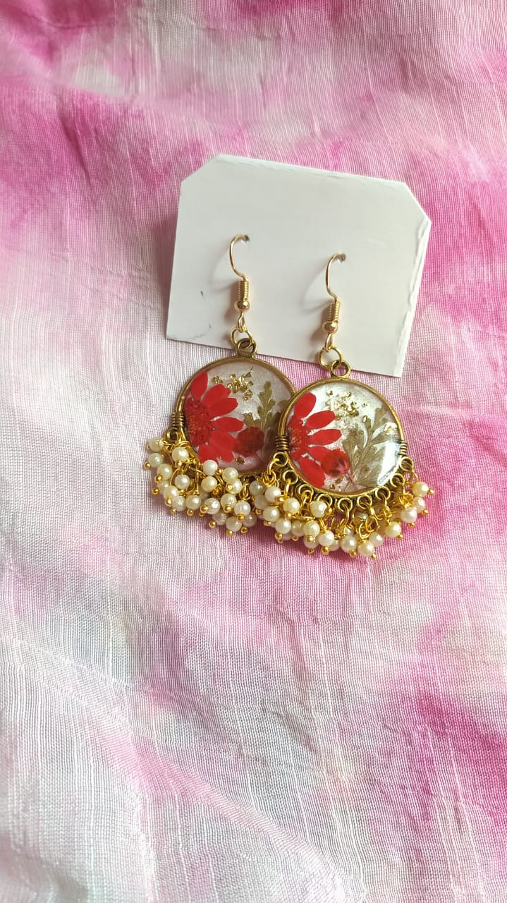 Golden Floral Jhumka Earrings - Handmade Resin Jewelry - Handmade resin jewelry Bangladesh - Price ৳500 - Free delivery Dhaka - View 3