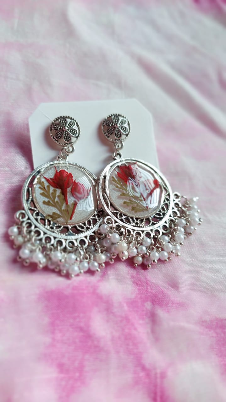 Silver Rose Jhumka Earrings - Handmade Resin Jewelry - Handmade resin jewelry Bangladesh - Price ৳500 - Free delivery Dhaka - View 3