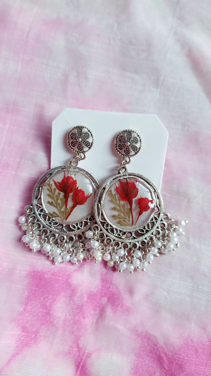 Silver Rose Jhumka Earrings - Handmade Resin Jewelry - Handmade resin jewelry Bangladesh - Price ৳500 - Free delivery Dhaka - View 5