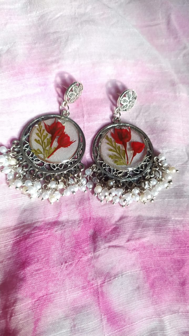 Silver Rose Jhumka Earrings - Handmade Resin Jewelry - Handmade resin jewelry Bangladesh - Price ৳500 - Free delivery Dhaka - View 6