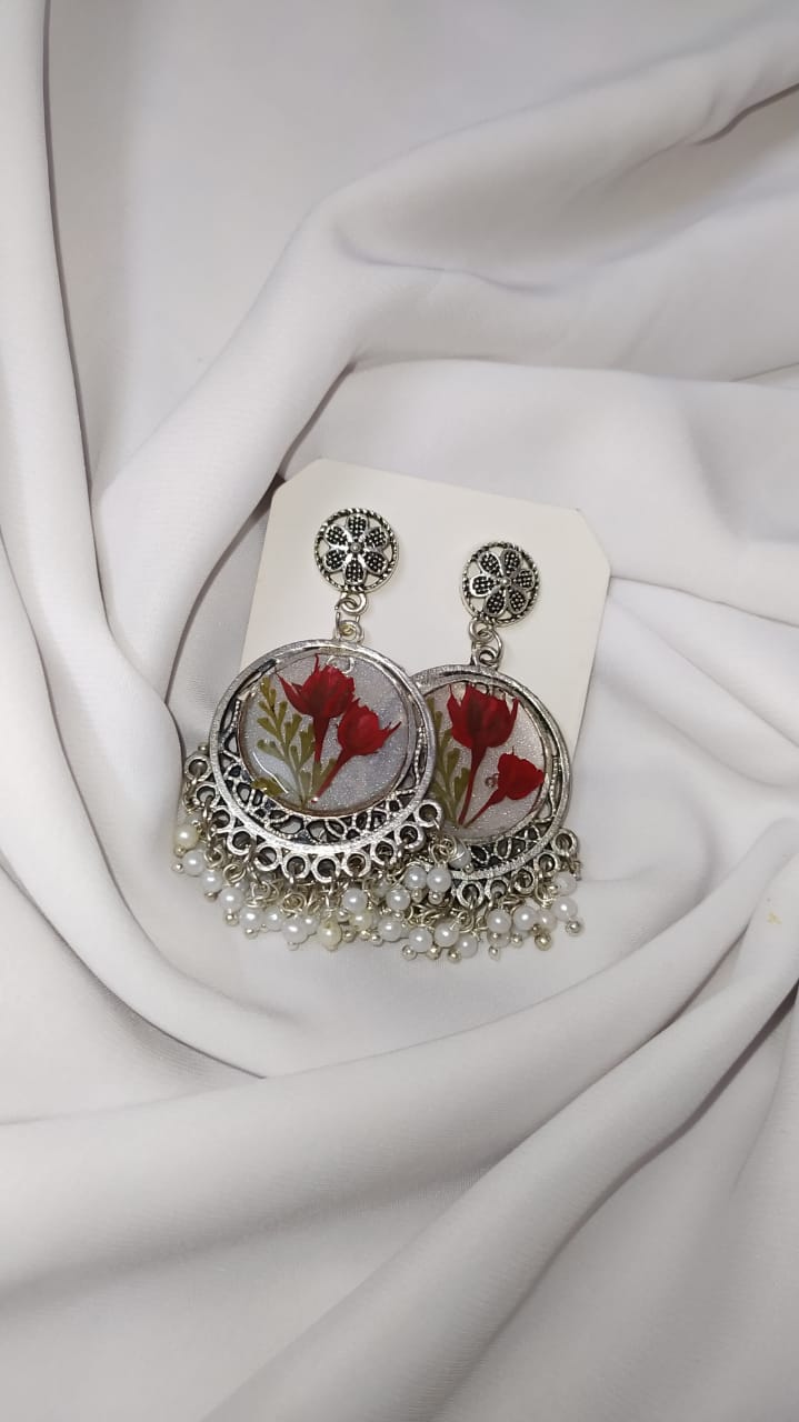 Silver Rose Jhumka Earrings - Handmade Resin Jewelry - Handmade resin jewelry Bangladesh - Price ৳500 - Free delivery Dhaka - View 7