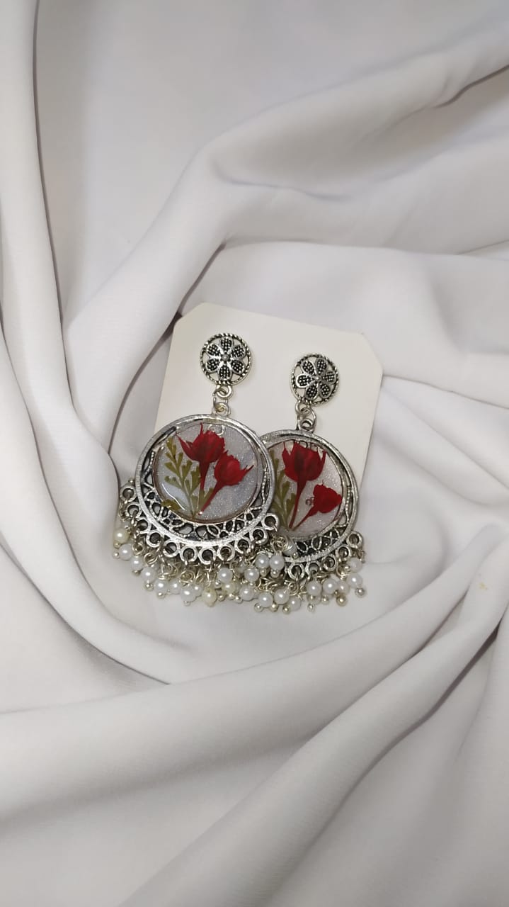 Silver Rose Jhumka Earrings - Handmade Resin Jewelry - Handmade resin jewelry Bangladesh - Price ৳500 - Free delivery Dhaka - View 8