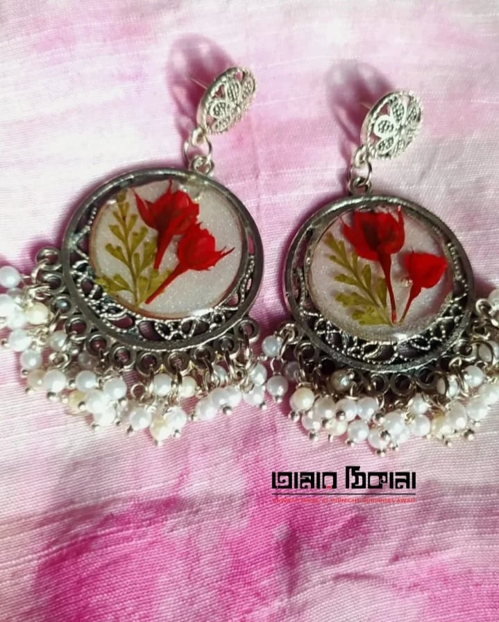 Silver Rose Jhumka Earrings - Handmade Resin Jewelry - Handmade resin jewelry Bangladesh - Price ৳500 - Free delivery Dhaka - View 9