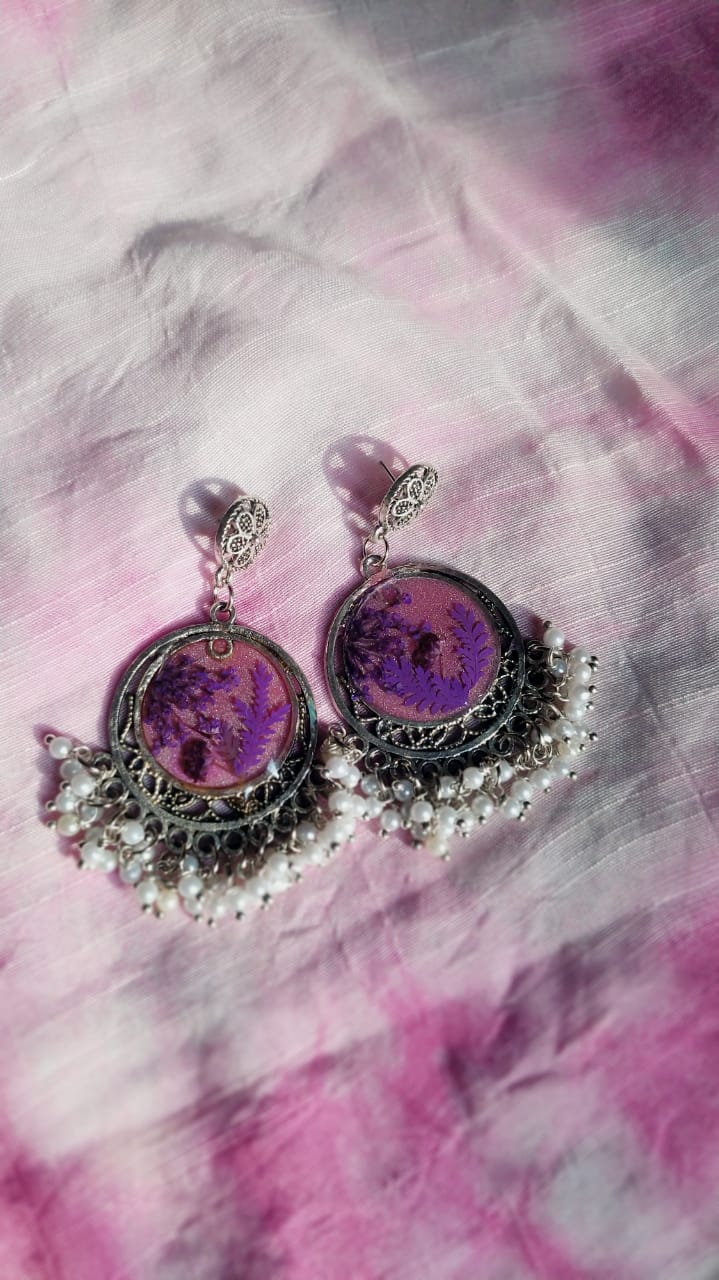 Purple Rose Jhumka Earrings - Handmade Resin Jewelry - Handmade resin jewelry Bangladesh - Price ৳500 - Free delivery Dhaka - View 2