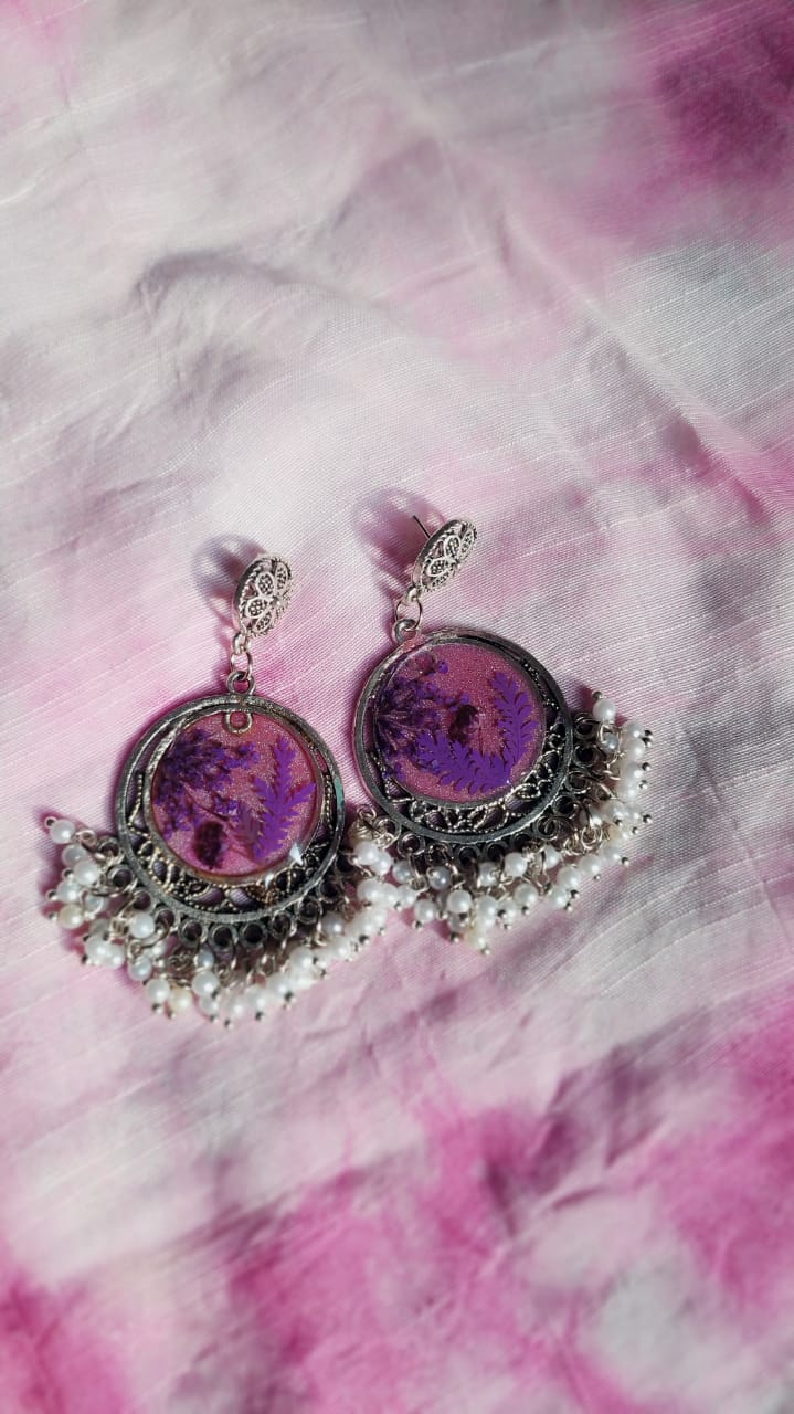 Purple Rose Jhumka Earrings - Handmade Resin Jewelry - Handmade resin jewelry Bangladesh - Price ৳500 - Free delivery Dhaka - View 3