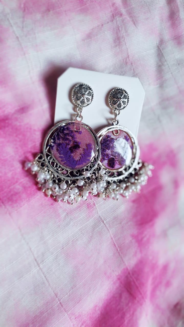 Purple Rose Jhumka Earrings - Handmade Resin Jewelry - Handmade resin jewelry Bangladesh - Price ৳500 - Free delivery Dhaka - View 5