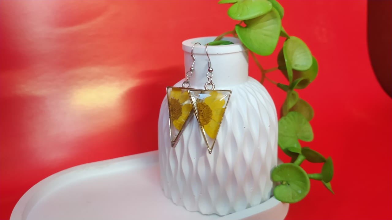 Golden Botanical Earrings - Handmade Resin Jewelry - Handmade resin jewelry Bangladesh - Price ৳800 - Free delivery Dhaka - View 1