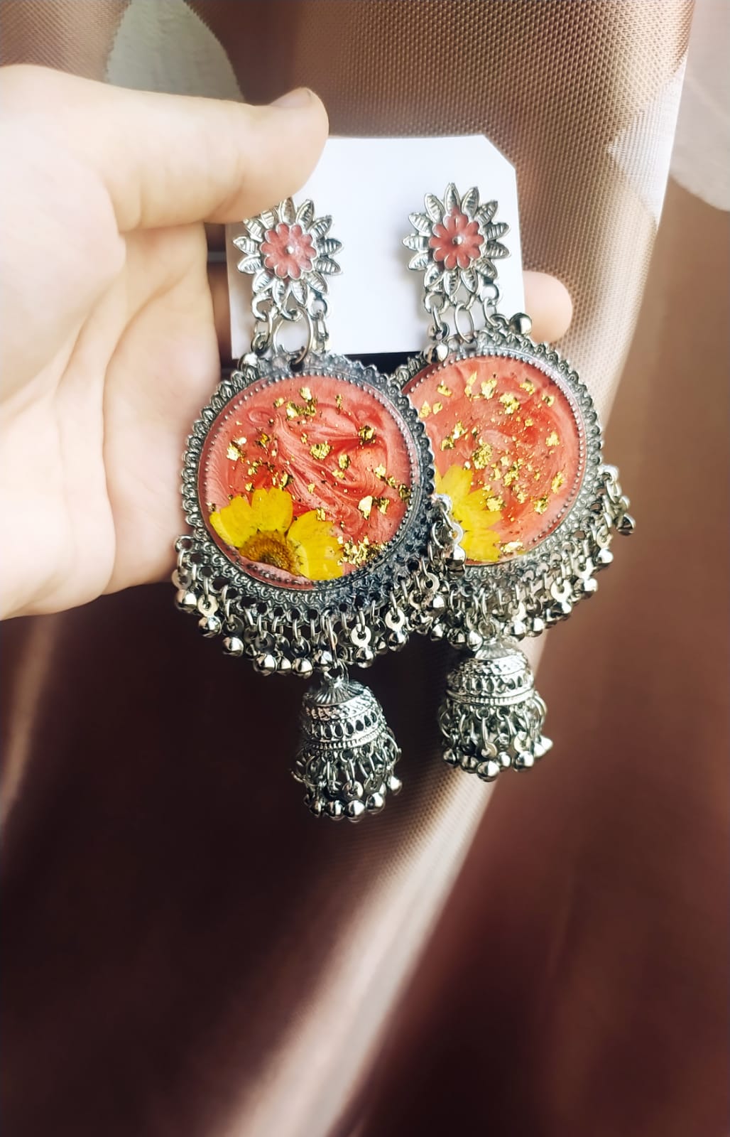 Pink Floral Designer Earrings - Premium Handmade Resin Jewelry - Handmade resin jewelry Bangladesh - Price ৳990 - Free delivery Dhaka - View 2