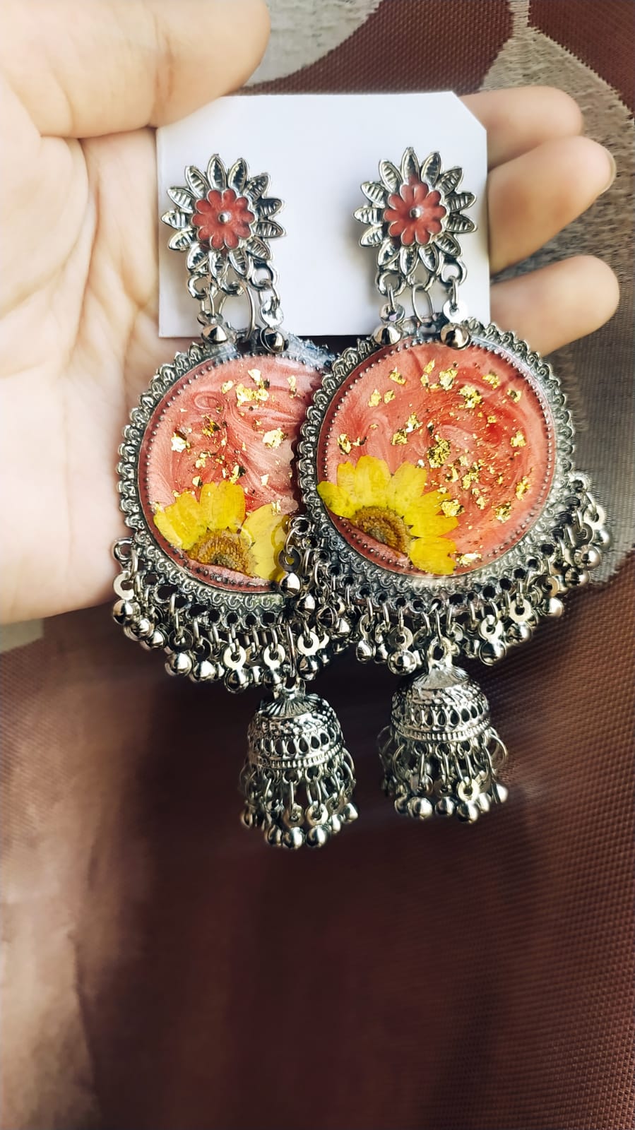 Pink Floral Designer Earrings - Premium Handmade Resin Jewelry - Handmade resin jewelry Bangladesh - Price ৳990 - Free delivery Dhaka - View 3