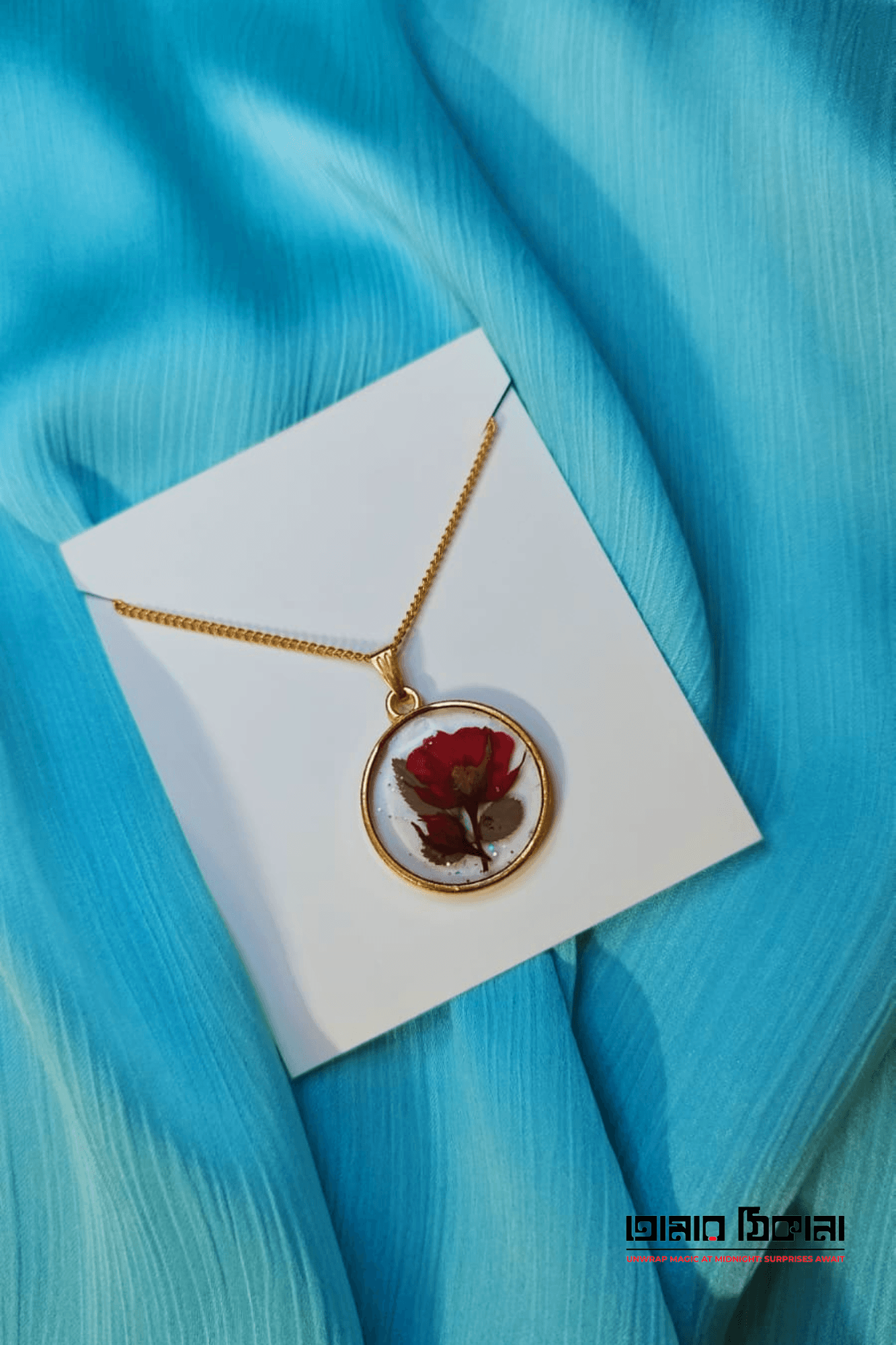 Round Rose Pendant Necklace - Handmade Resin Jewelry - Handmade resin jewelry Bangladesh - Price ৳499 - Free delivery Dhaka - View 3