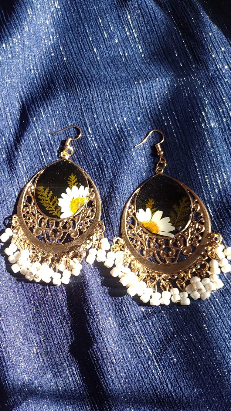 Black Floral Luxury Earrings - Premium Handmade Resin Jewelry - Handmade resin jewelry Bangladesh - Price ৳990 - Free delivery Dhaka - View 2