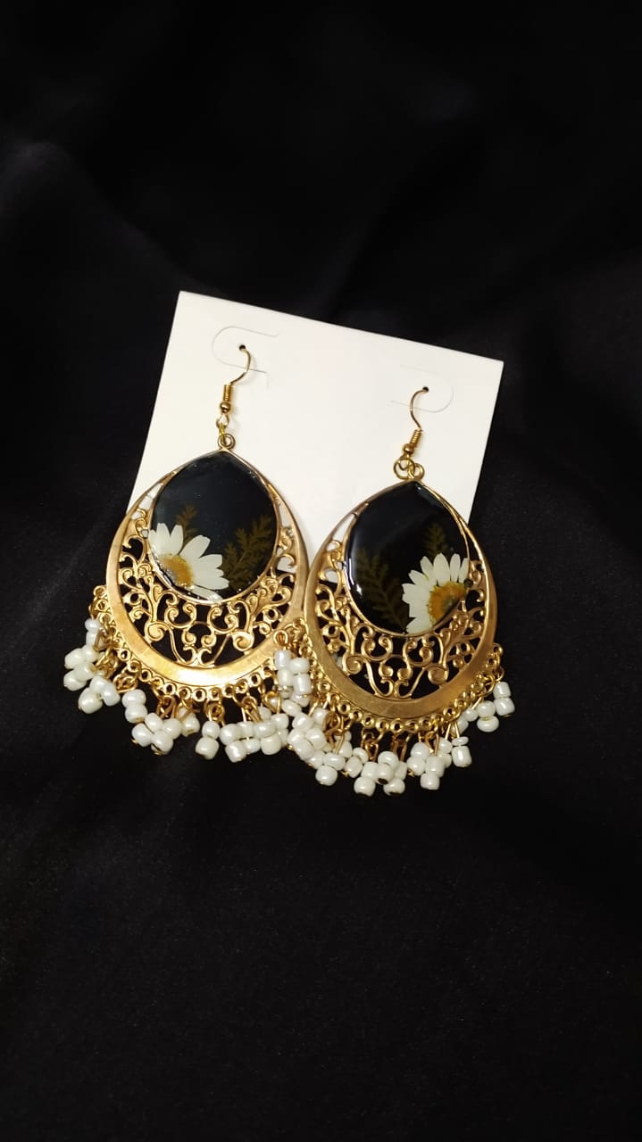 Black Floral Luxury Earrings - Premium Handmade Resin Jewelry - Handmade resin jewelry Bangladesh - Price ৳990 - Free delivery Dhaka - View 6