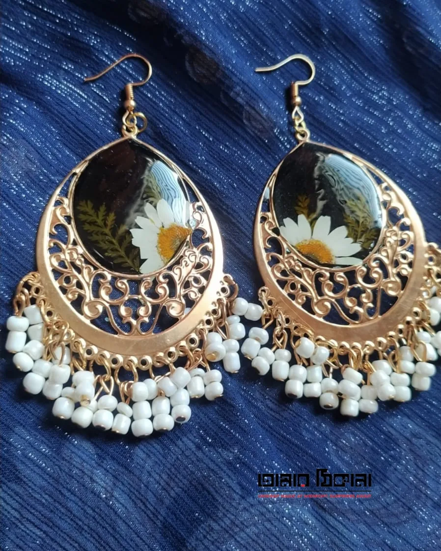 Black Floral Luxury Earrings - Premium Handmade Resin Jewelry - Handmade resin jewelry Bangladesh - Price ৳990 - Free delivery Dhaka - View 1